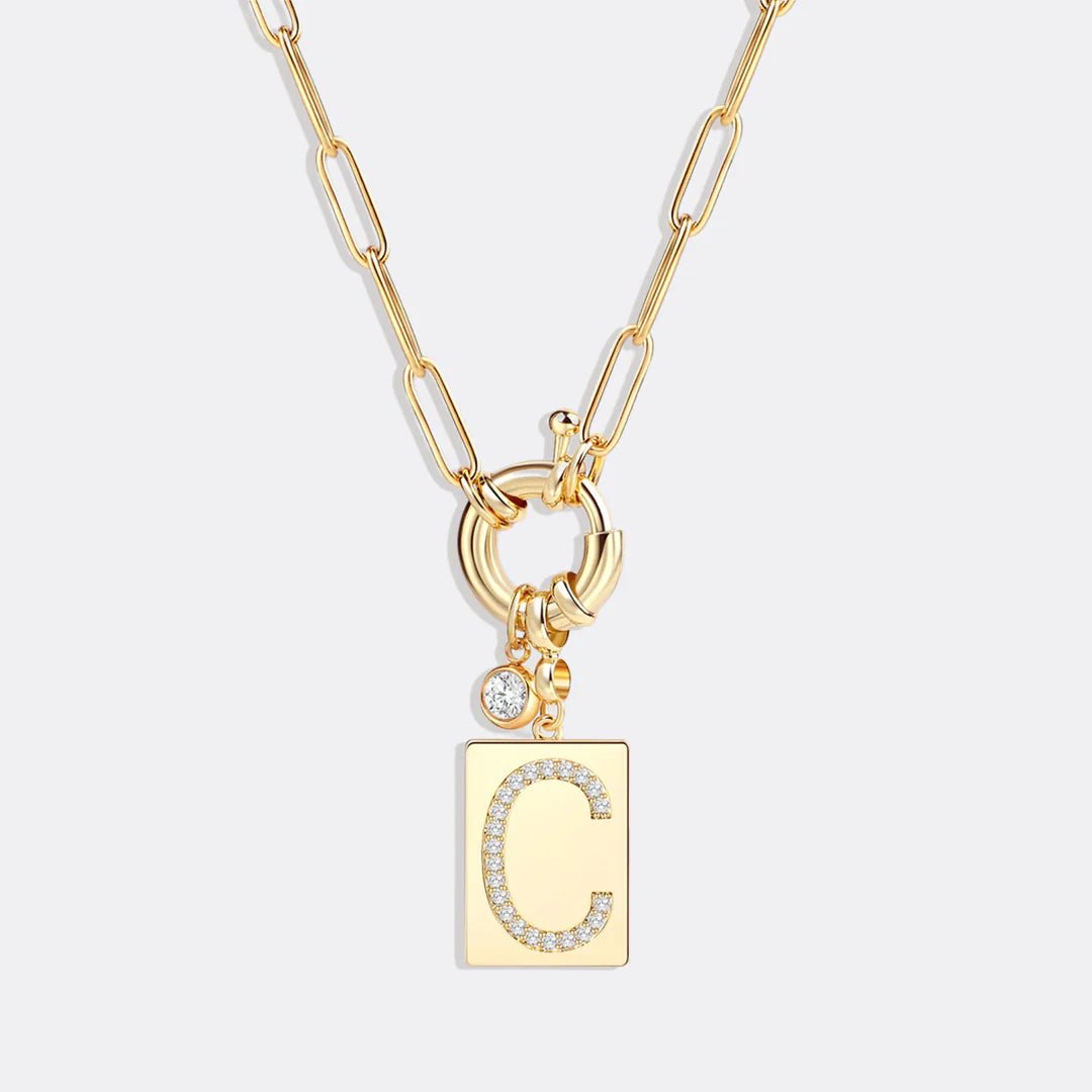 Collier avec pendentif initial pavé et chaîne trombone - #shop_name - 