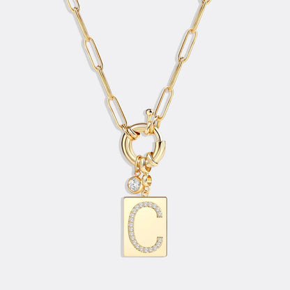 Collier avec pendentif initial pavé et chaîne trombone - #shop_name - 