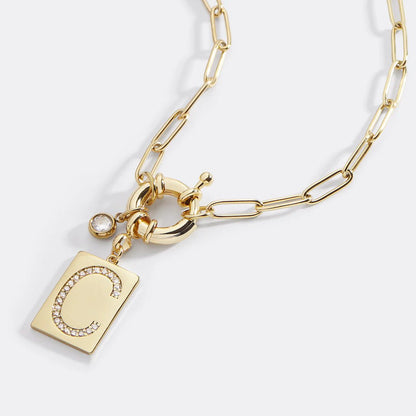 Collier avec pendentif initial pavé et chaîne trombone - #shop_name - 